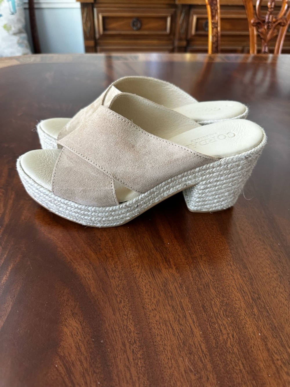 Cordani Ellis Slide Platform Espadrille Heeled Sandals in neutral sz 9 - Picture 5 of 5